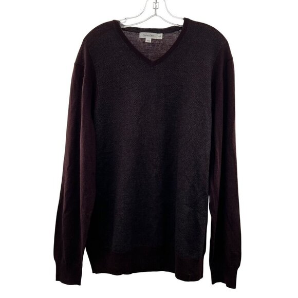 Calvin Klein Men's V-Neck Long Sleeve Sweater Dark Purple/Multi Size XL - Picture 1 of 9